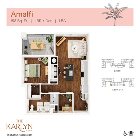 Floor plan for 1 bed, 1 bath, 819 sqft